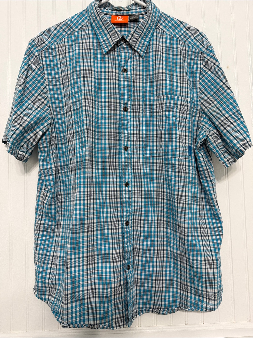 Merrell Men's Plaid Short Sleeve Button Up Shirt Blue 100%Cotton JMS23102 Size L